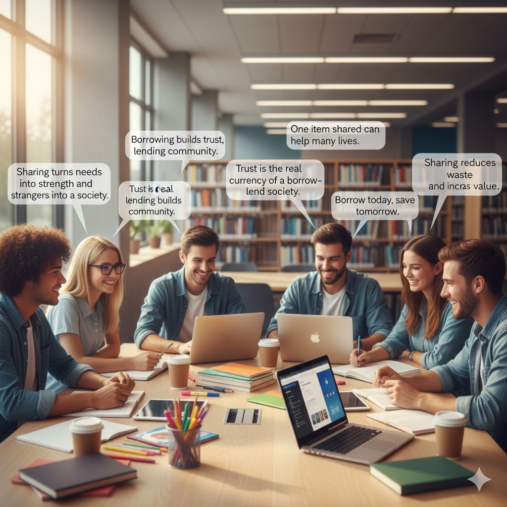 Students sharing items on campus